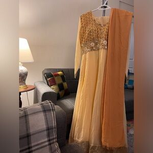 Golden chiffon & georgette Indian suit/outfit